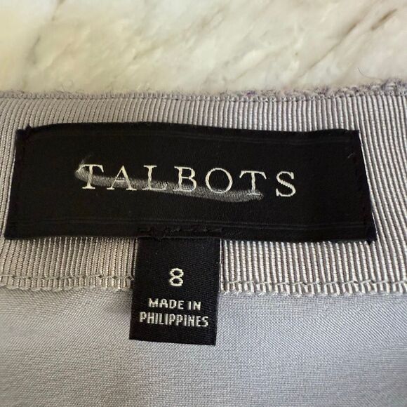Talbots Light Gray Speckled Herringbone Wool Blend Skirt Scallop Side Sz 8 - Picture 8 of 9